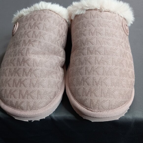 Michael Kors Janis Faux Fur-Lined Logo Jacquard Slipper 9 M Soft Pink - Picture 10 of 10